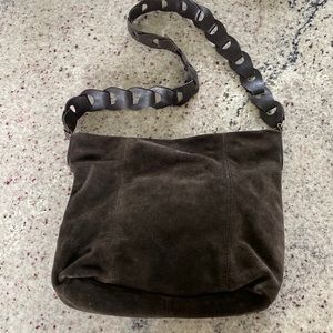 Suede Crossbody Shoulder Bag in Dark Brown